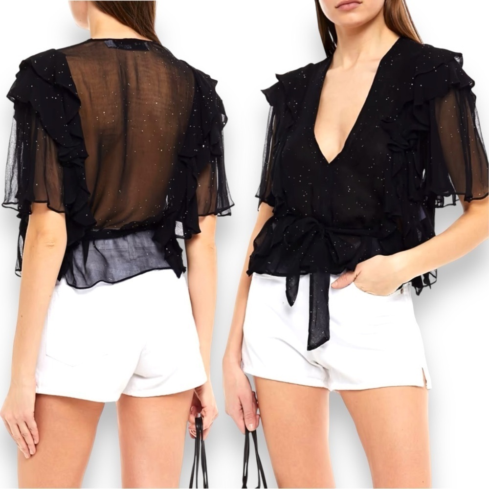 Nwt Iro Lonila Ruffled Glittered Chiffon Top Size 40 Retail $670